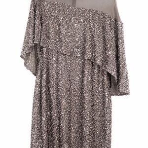 Betsy & Adam Silver One-Shoulder Dress